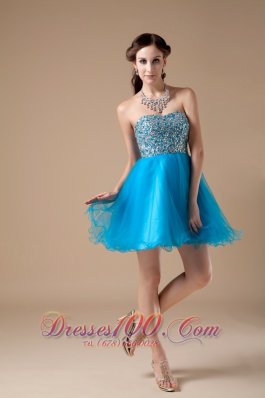 Teal A-line Cocktail Dress Colorful Beading